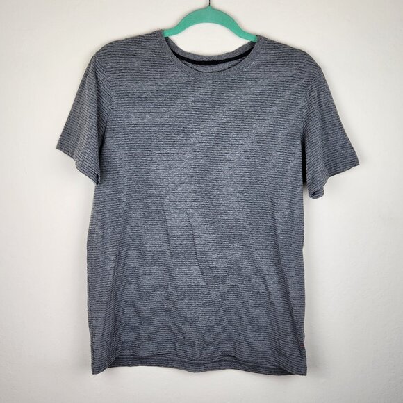 Daniel Buchler Heather Gray Striped Short Sleeve Crewneck Tee sz M - Picture 1 of 8